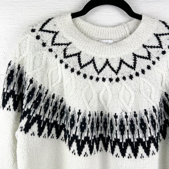 J.Jill Black & White Fair Isle Sweater – Classic Winter‎ Knit, Size XL - Picture 2 of 7